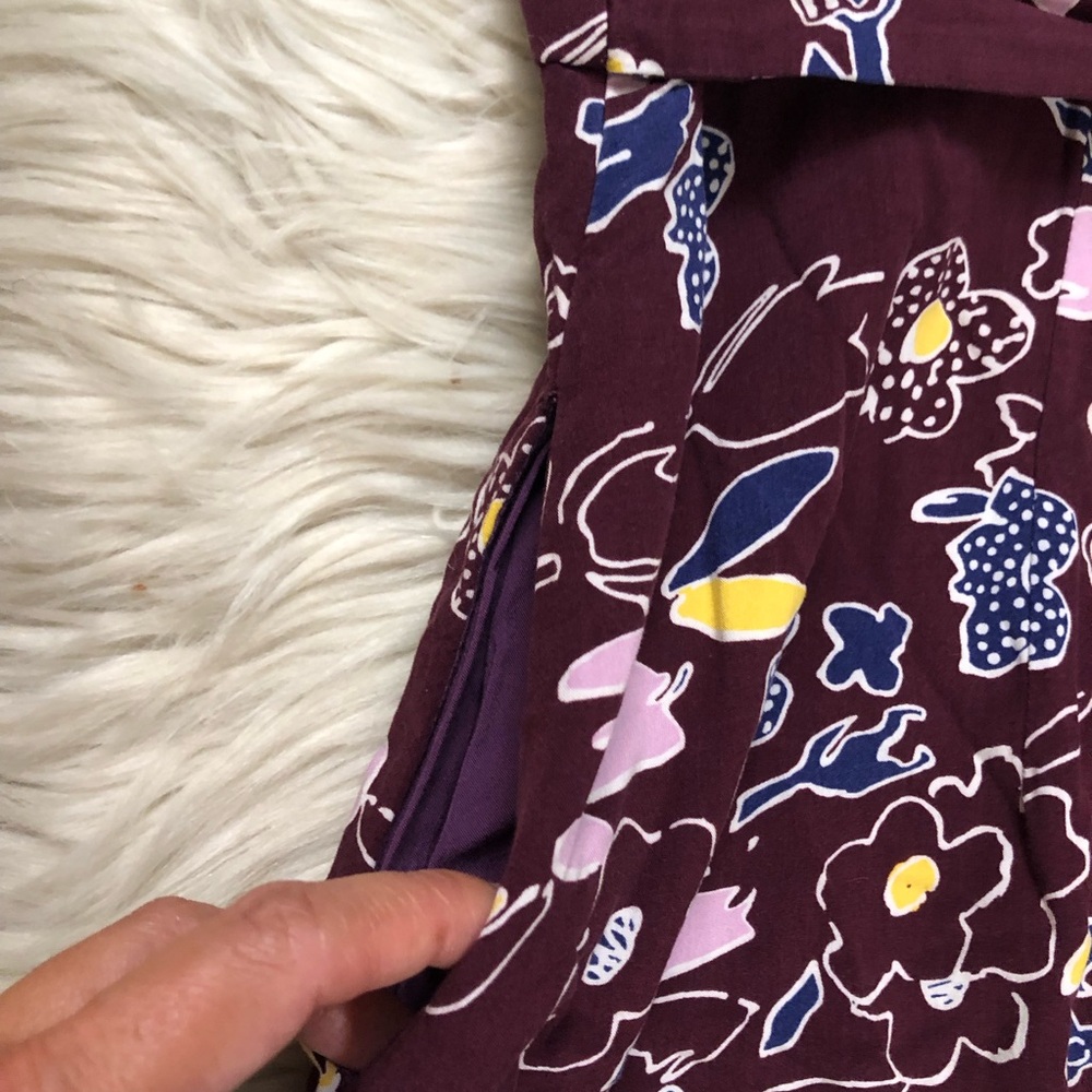 Modcloth Floral Print Flowy Chiffon Hi Low Yellow Plum Purple Maxi Dress size XL - Picture 7 of 16